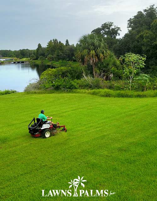 Mowing large commercial property on riding mower
