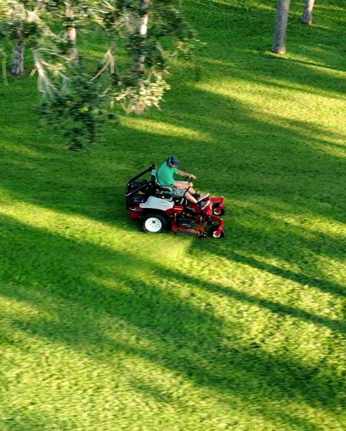 Riding mower in action