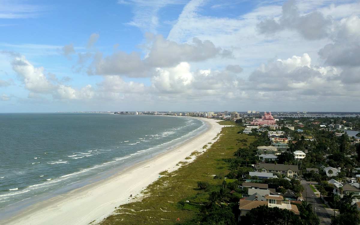 Pinellas County beaches featuring St. Pete beach from drone shot